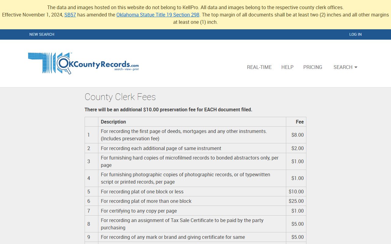 Garvin County court dockets county clerk fee schedule