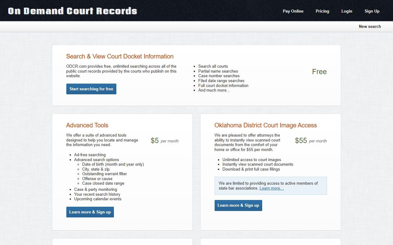 Garvin County court records ODCR pricing and public access tiers