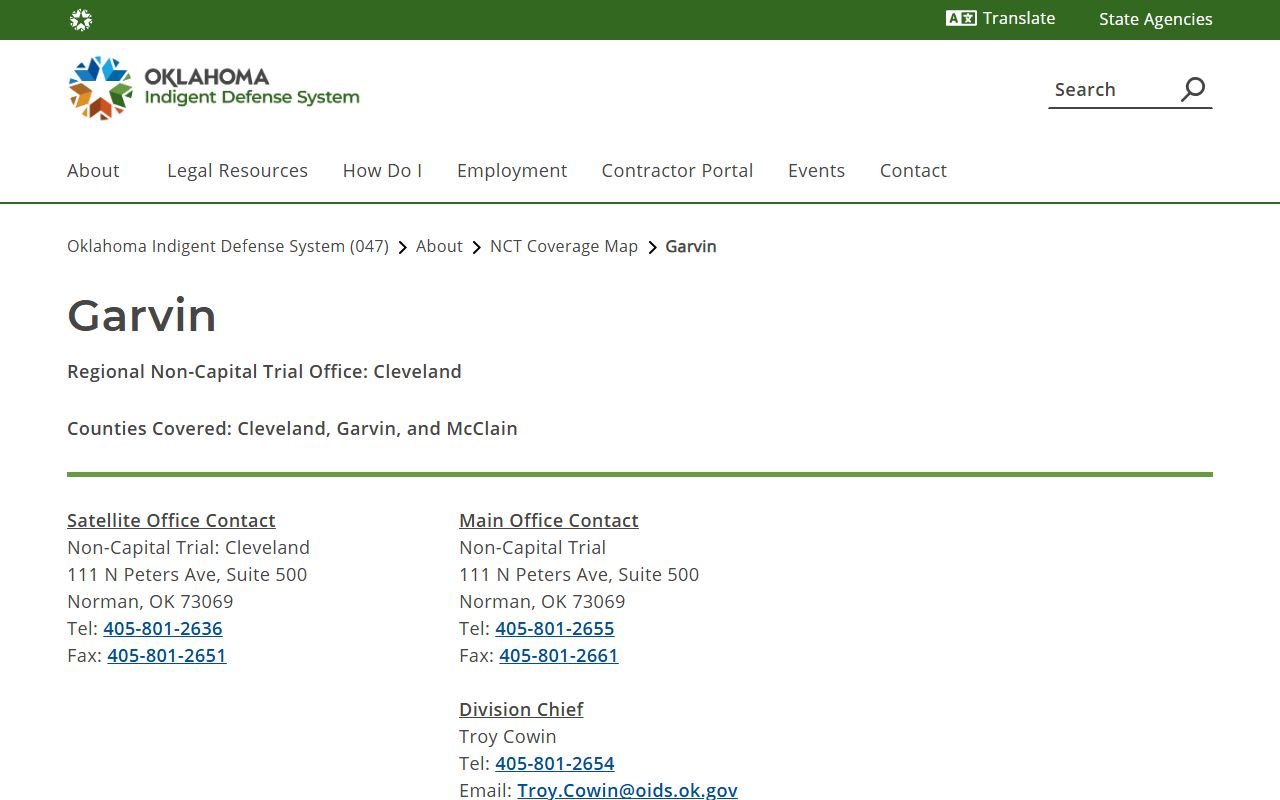 Garvin County criminal court records and Oklahoma Indigent Defense System coverage