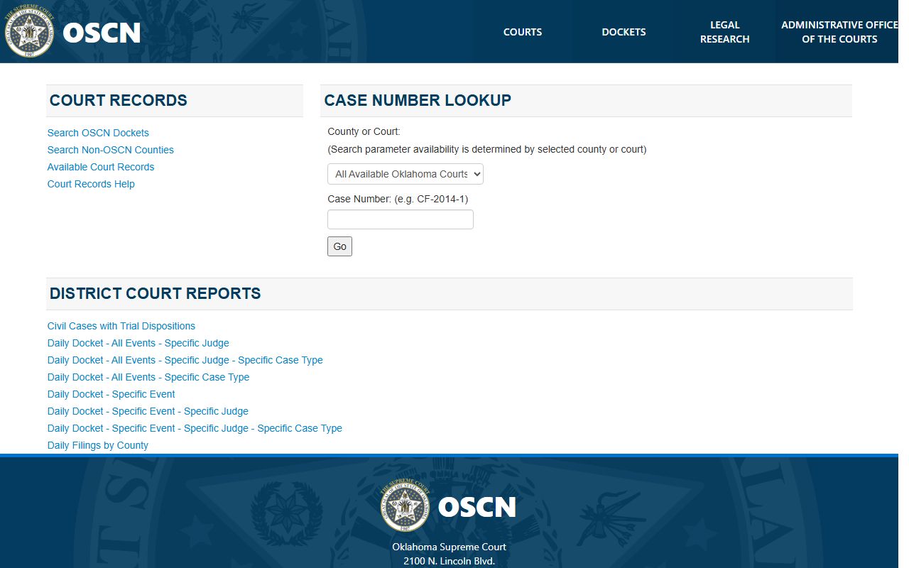 OSCN docket search for Garvin County court records