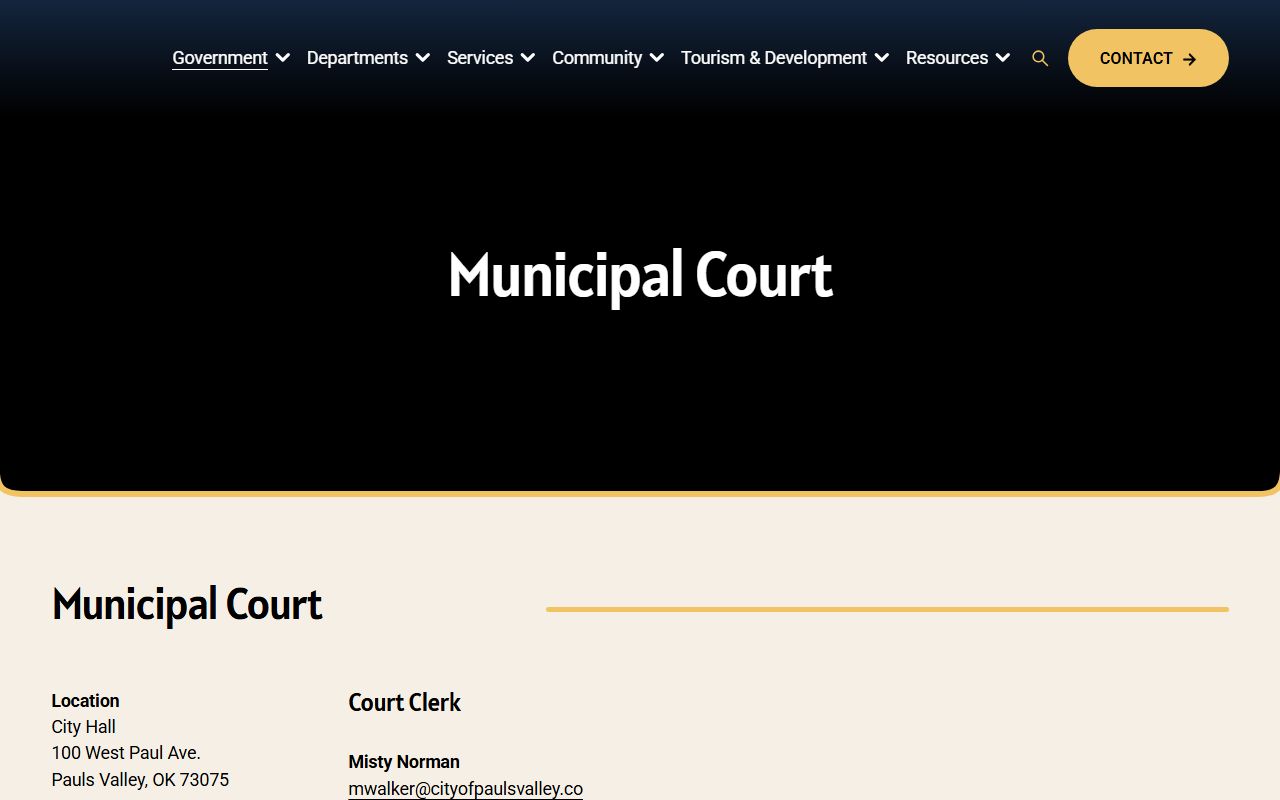 Pauls Valley Municipal Court warrant and failure to appear notice for Garvin County records