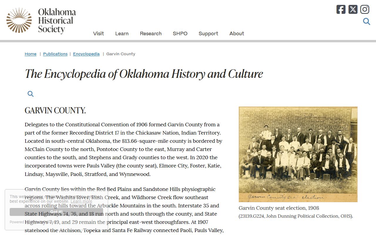 Oklahoma Historical Society entry on Garvin County court records history