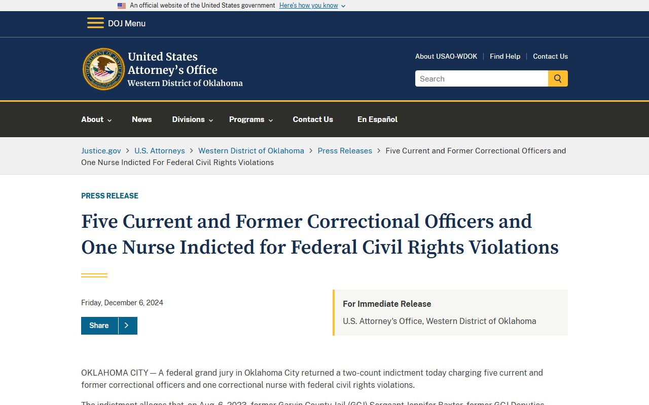 Garvin County warrant records and the Western District of Oklahoma jail civil-rights indictment