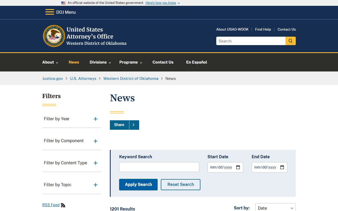 Garvin County warrant records and U.S. Attorney Western District of Oklahoma press releases